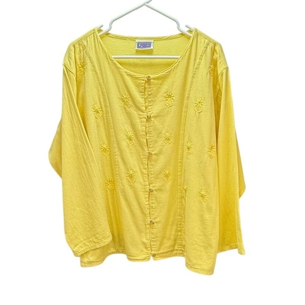 Eucalyptus Guatemala Yellow Embroidered Cotton Blouse L‎ Vintage Floral Cottage